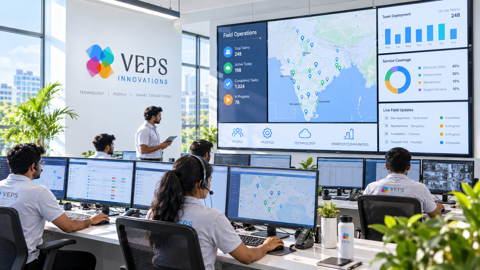 VEPS command and control centre with personnel monitoring live field operations