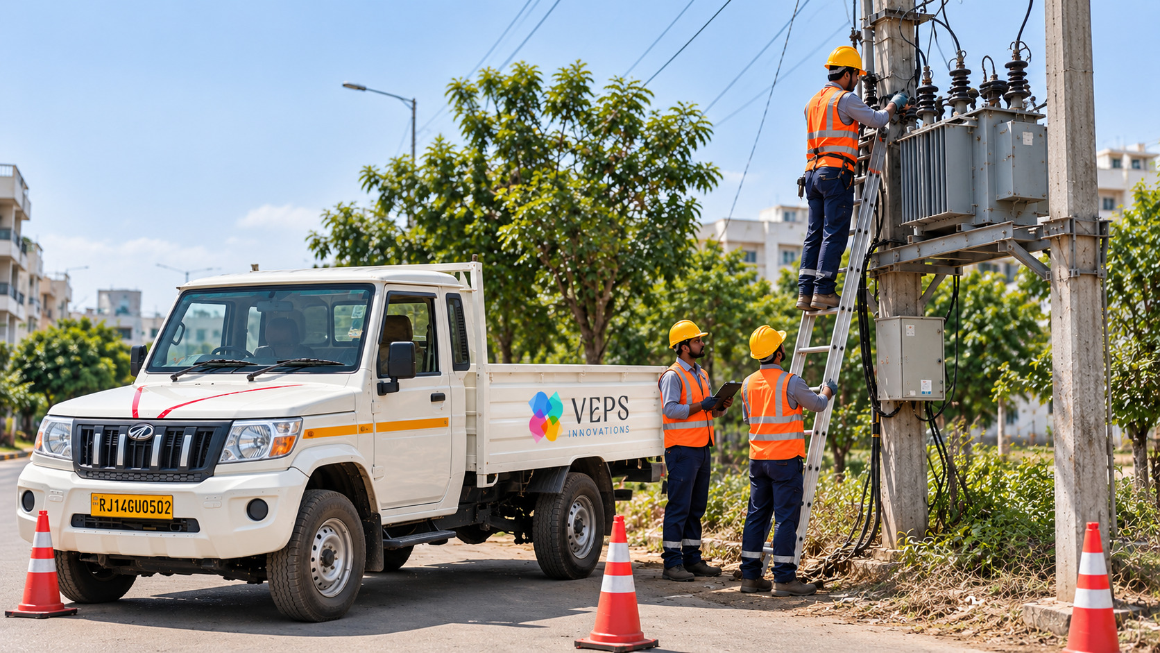 Electricity utility field crew with a specialised vehicle
